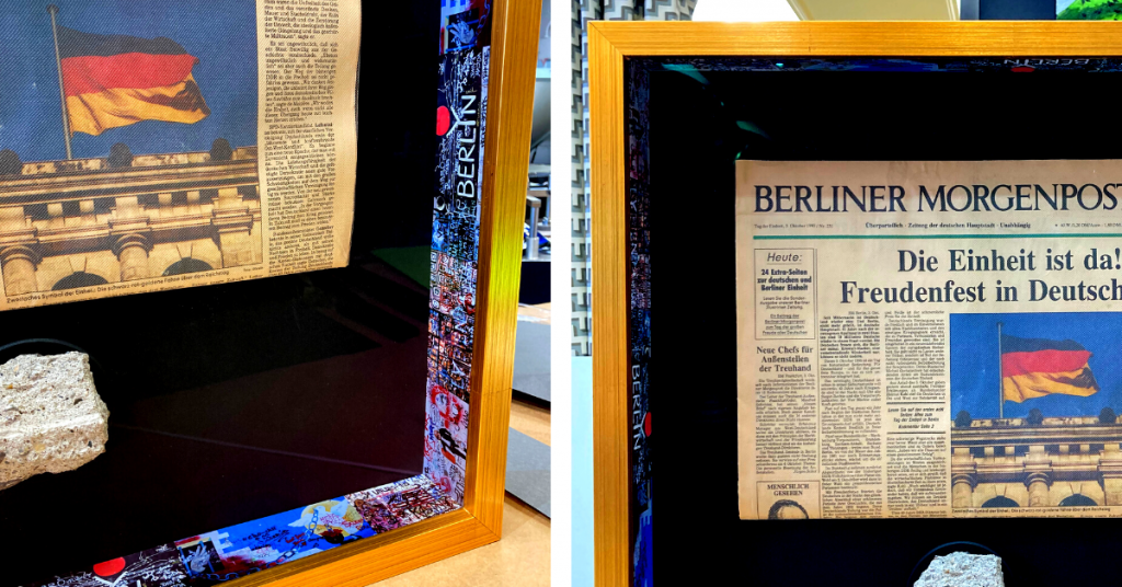 Shadow box displaying memories of the Berlin Wall
